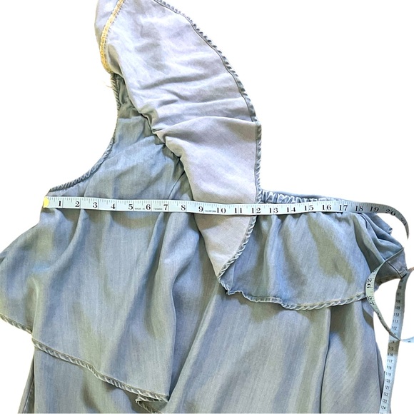 Chelsea 28 ruffle blue denim one-shoulder long top or mini dress Sz: M - Picture 7 of 10